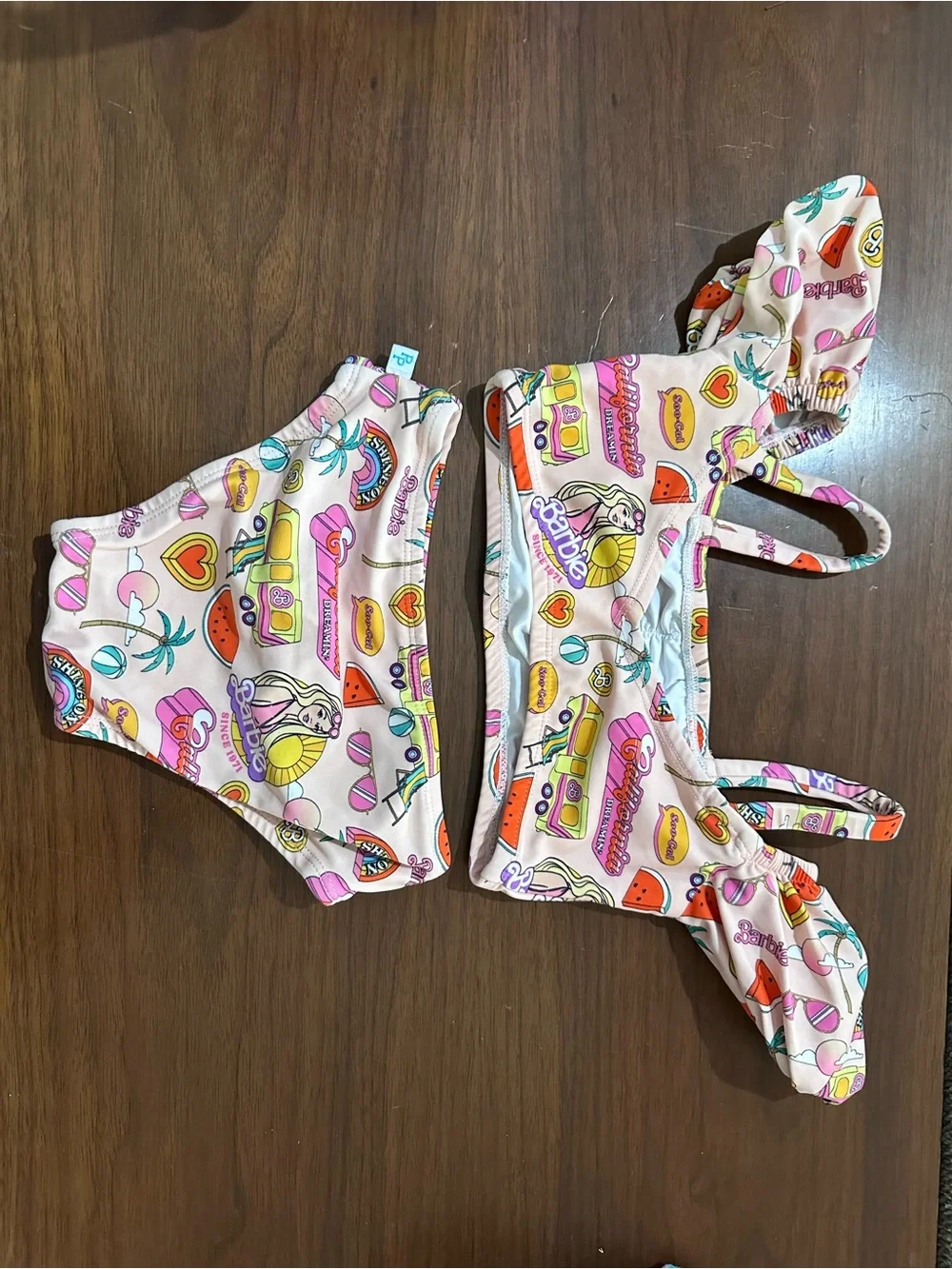 Pink Barbie Print Two-Piece Swimsuit